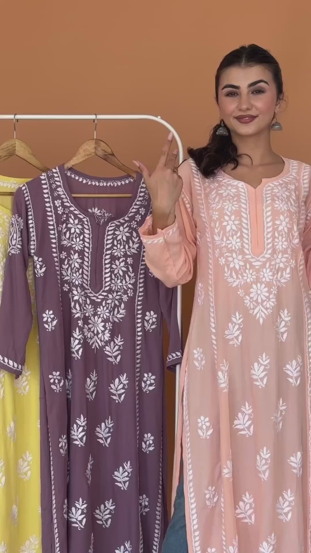 Buy chikankari straight kurti online at best prices, Shop authentic Lucknow chikankari handmade kurta kurti in rayon fabric for women 4