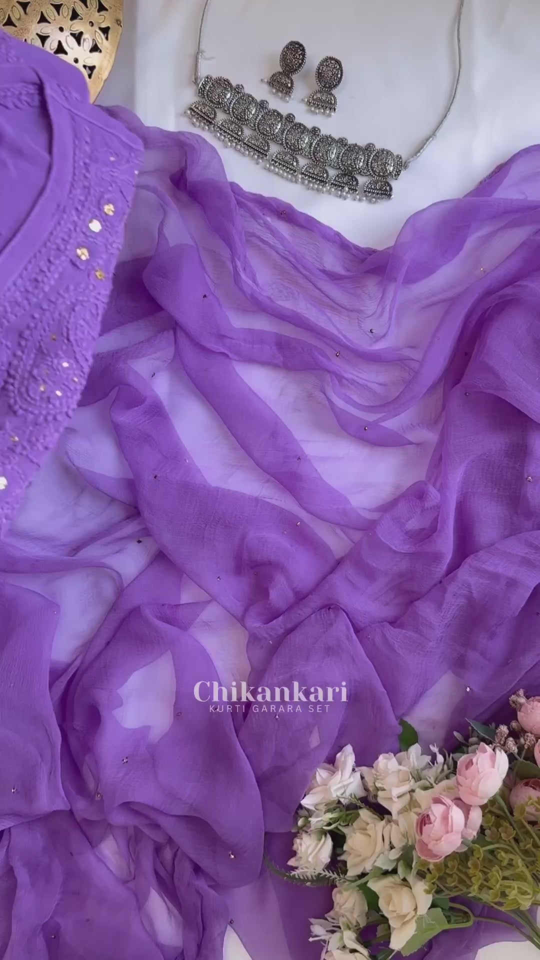 Buy chikankari kurti palazzo dupatta set online at best prices, Shop authentic Lucknow chikankari handmade kurta kurti palazzo dupatta set in viscose fabric for women 6