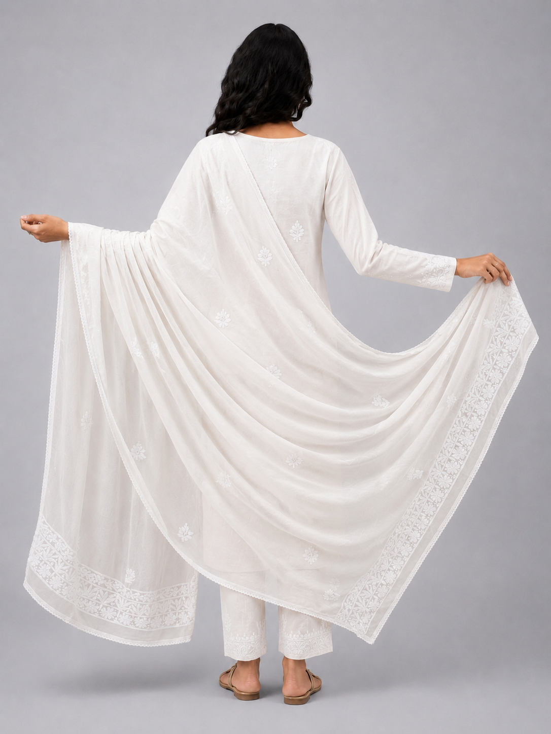 White Viscose Chikankari Dupatta