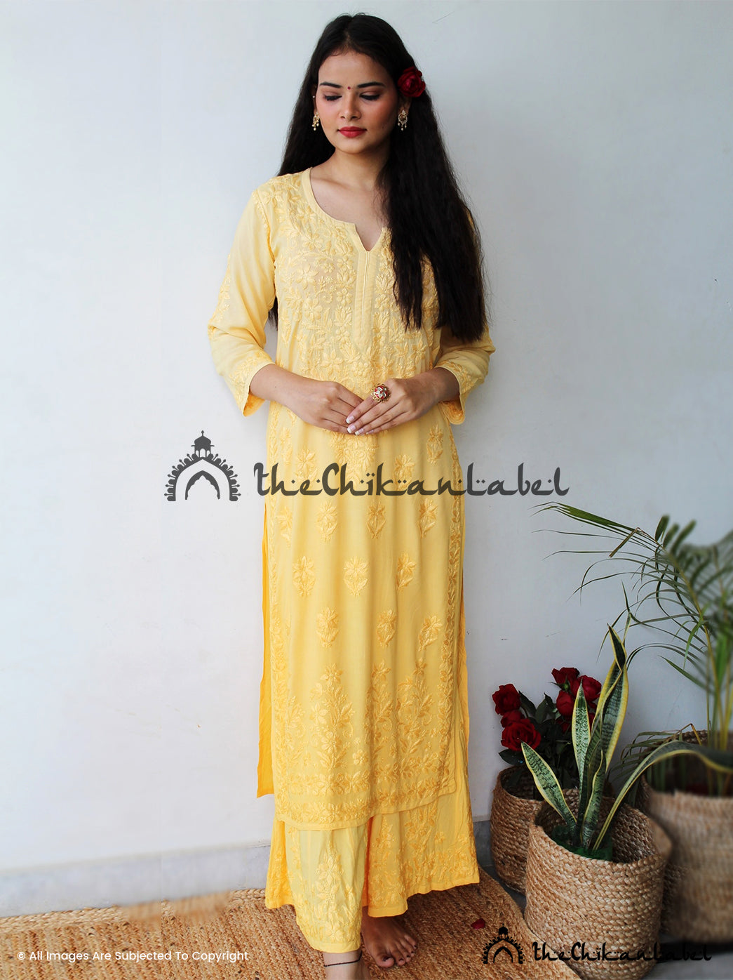 Yellow Roza Modal Chikankari Kurta Set