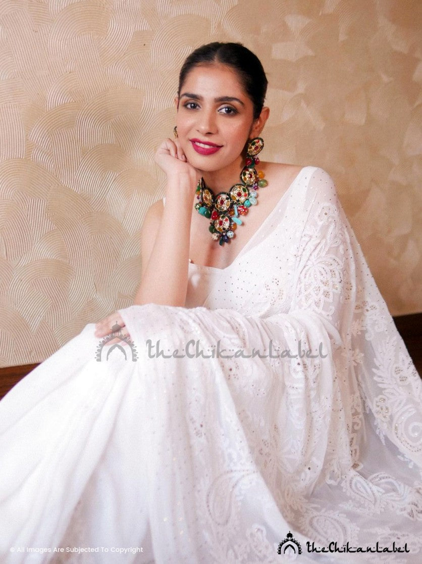 Designer Indian Bollywood Net Chikankari Embroidery Work Fancy Saree  Wedding Casual Wear Party Festive Women Sari Blouse 9660 : Amazon.co.uk:  Fashion