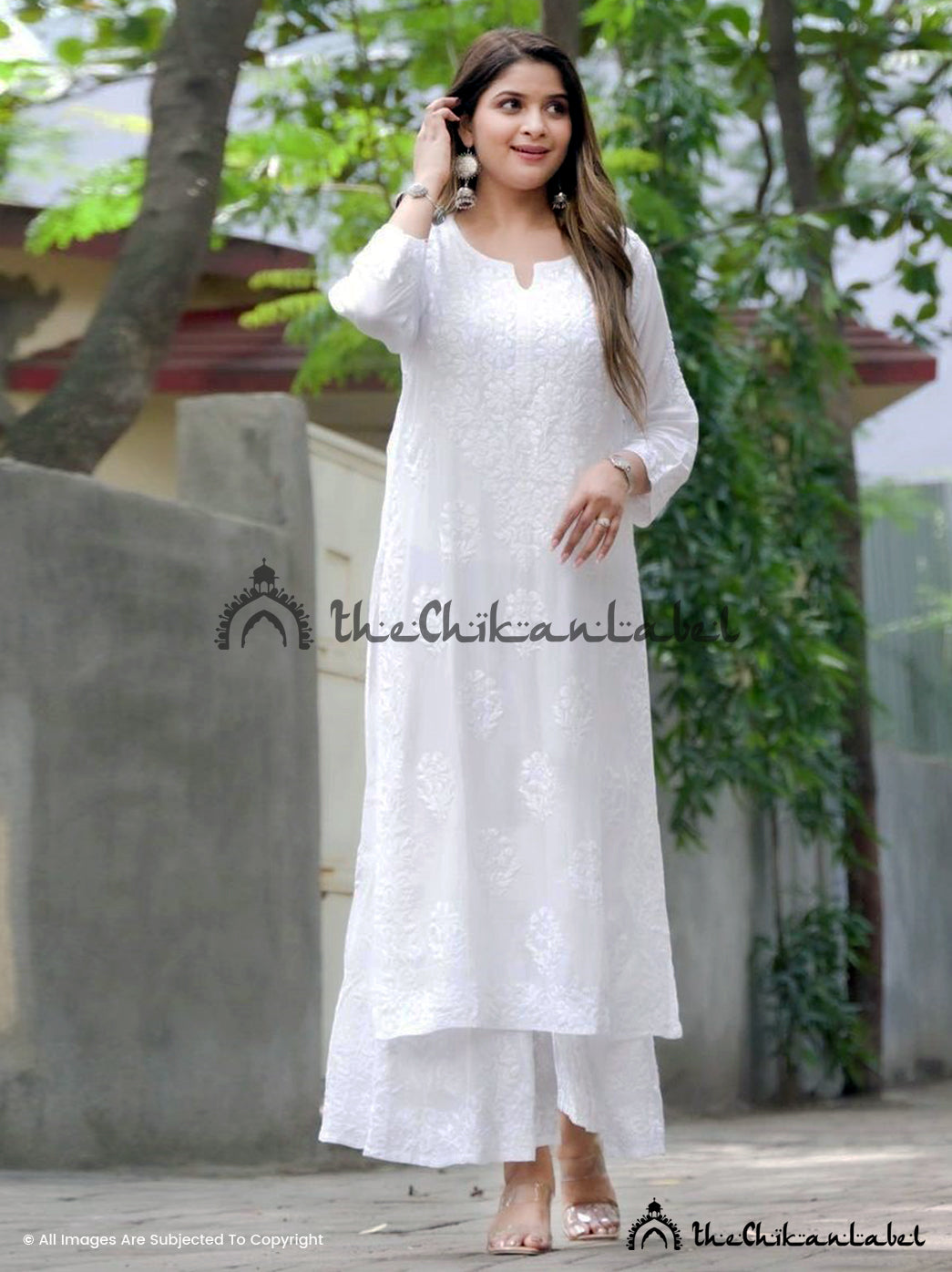 3/4th Sleeve Casual Wear White Cotton Kurti With Plazo at Rs 940 in Jaipur