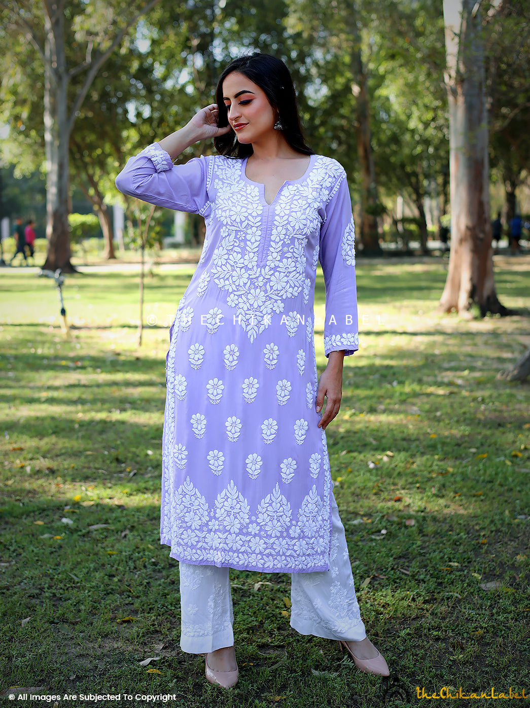 Georgette Embroidered Chikankari Long Kurti, Blue, Lucknowi at best price  in Lucknow