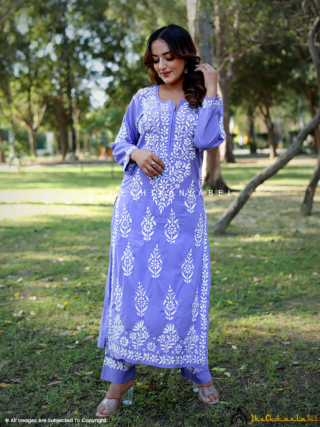 Ezna Modal Chikankari Kurta Set Lavender S