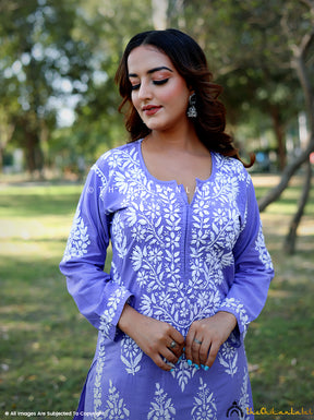 Lavender Ezna Modal Chikankari Kurti Pant Set