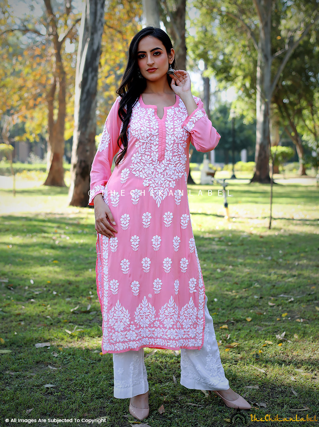 Baby Pink Sifar Modal Chikankari Straight Kurti ,Chikankari Straight Kurti in Modal fabric For Woman