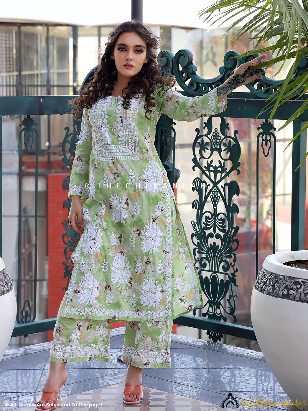 Pista Green Adeeba Mulmul Cotton Chikankari Kurta Set