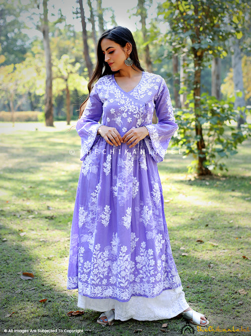 Lavender Biba Mulmul Cotton Chikankari Angarkha