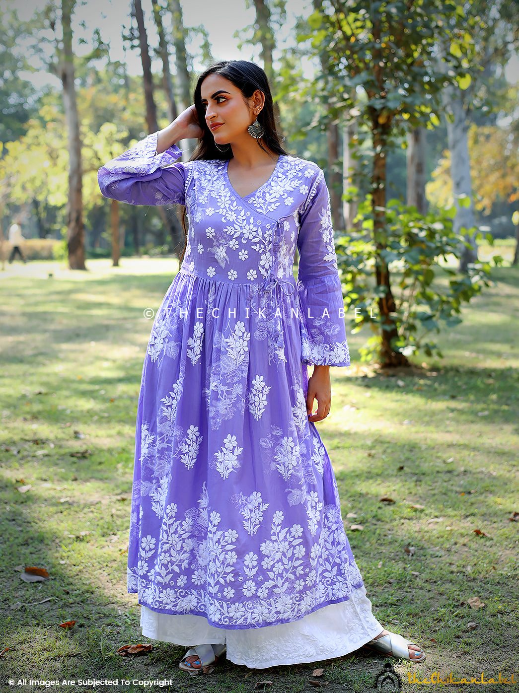 Lavender Biba Mulmul Cotton Chikankari Angrakha ,Chikankari Angrakha in Mulmul Fabric For Woman