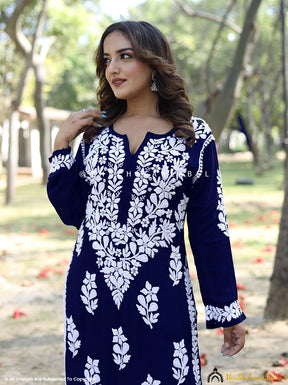 Navy Blue Simar Straight Chikankari Kurti