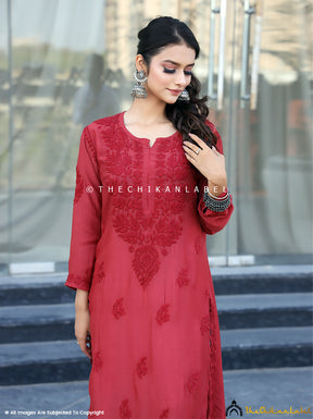 Maroon Iqra Muslin Straight Chikankari Kurti