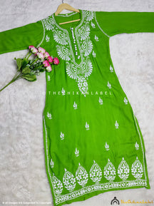 Sea Green Rayon Straight Chikankari Kurti