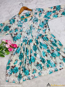 Green Cotton Printed Chikankari Tunic Top