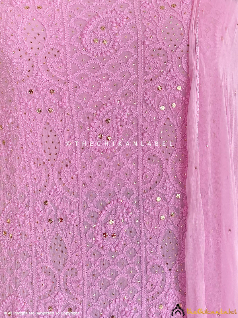 Baby Pink Un-Stitched Mukaish Suit with Dupatta3