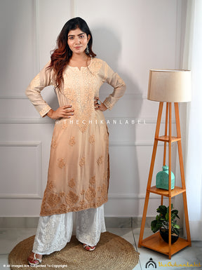 Beige Iqra Muslin Straight Chikankari Kurti