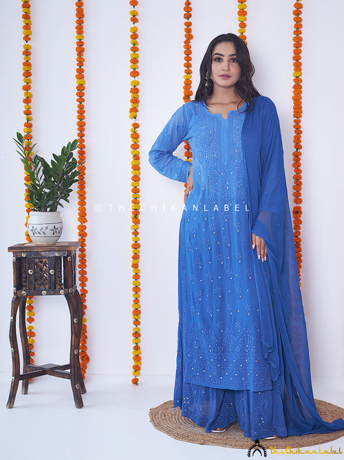 Blue Arsh Viscose Chikankari Kurti Palazzo Set