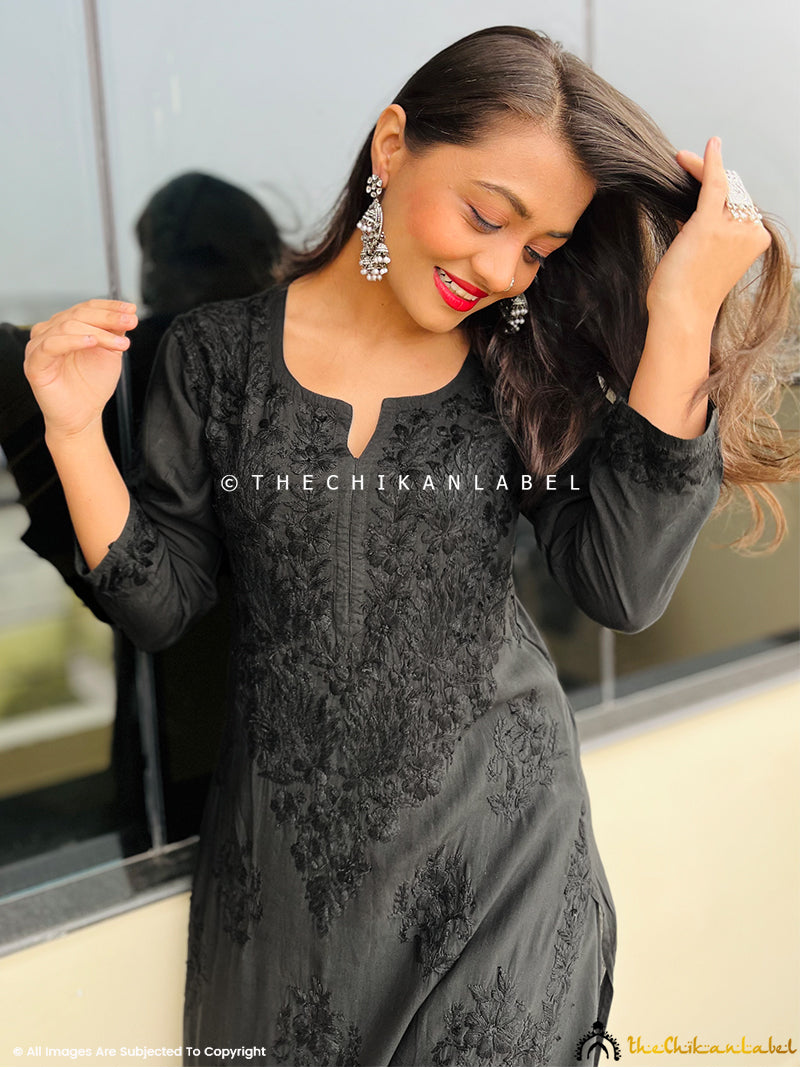 Kurta Set Black Kurtis For Girls Black Roza Modal Chikankari