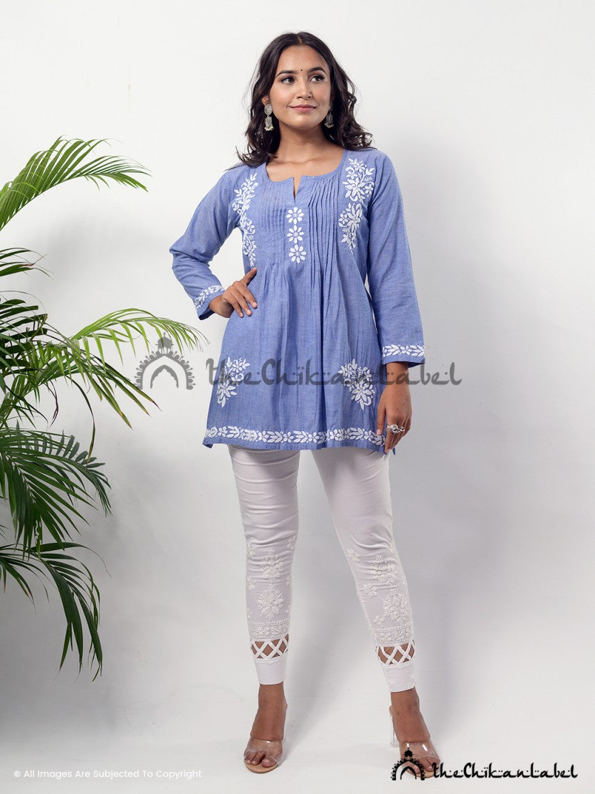 Ekaya Cambric Cotton Pentex Chikankari Tunic Top ,Chikankari Tunic Top in Cambric Cotton Fabric for Woman