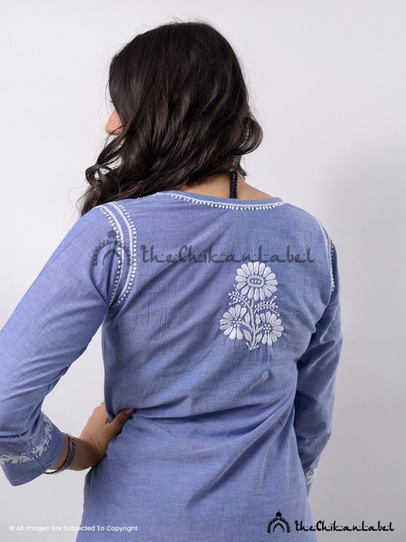 Ekaya Cambric Cotton Krosia Buton Chikankari Tunic Top ,Chikankari Tunic Top in Cambric Cotton Fabric For Woman