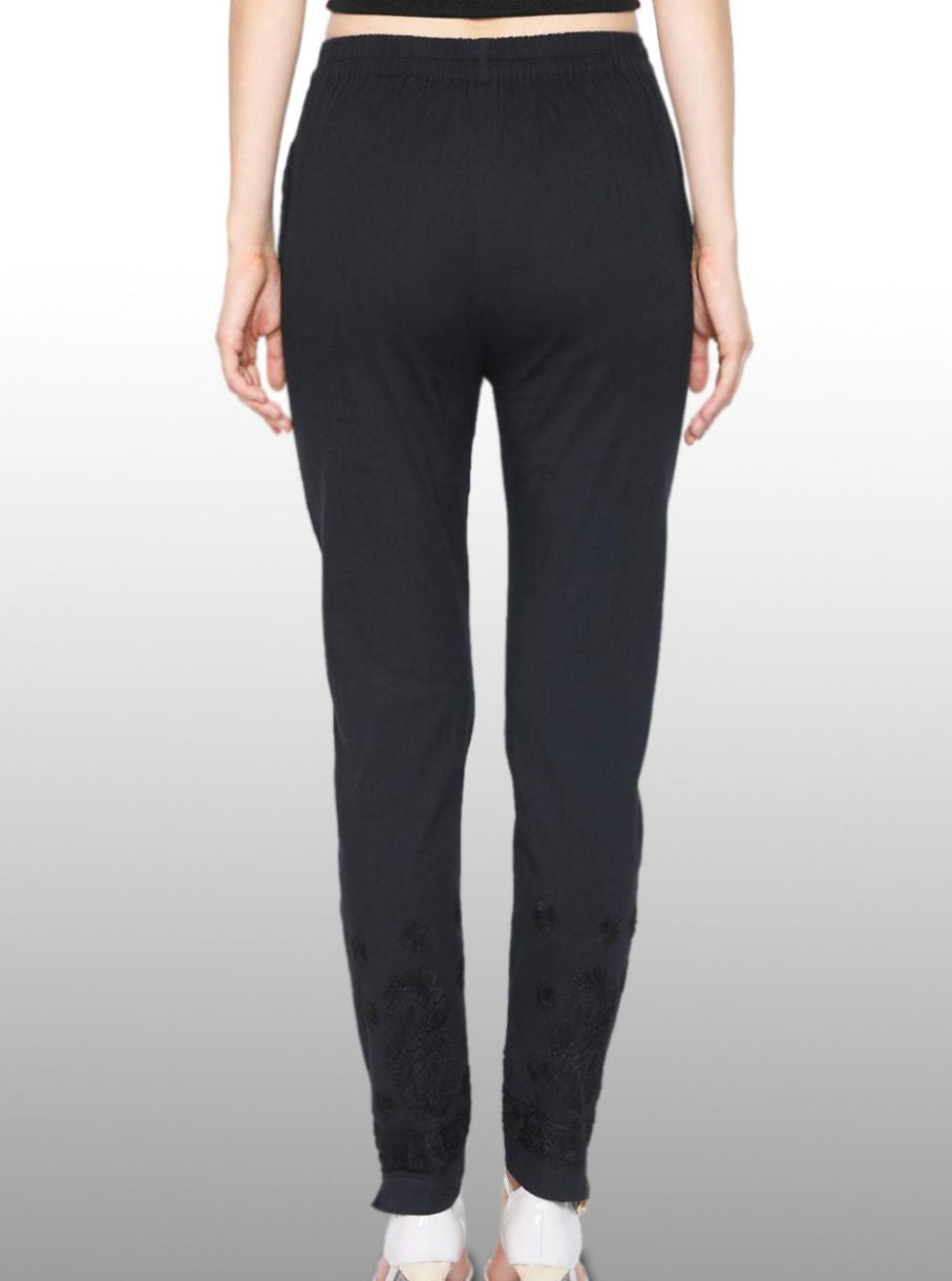 Black Mayuri Lycra Straight Chikankari Cigarette Pant