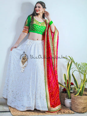 White Ziya Mukaish Chikankari Lehenga