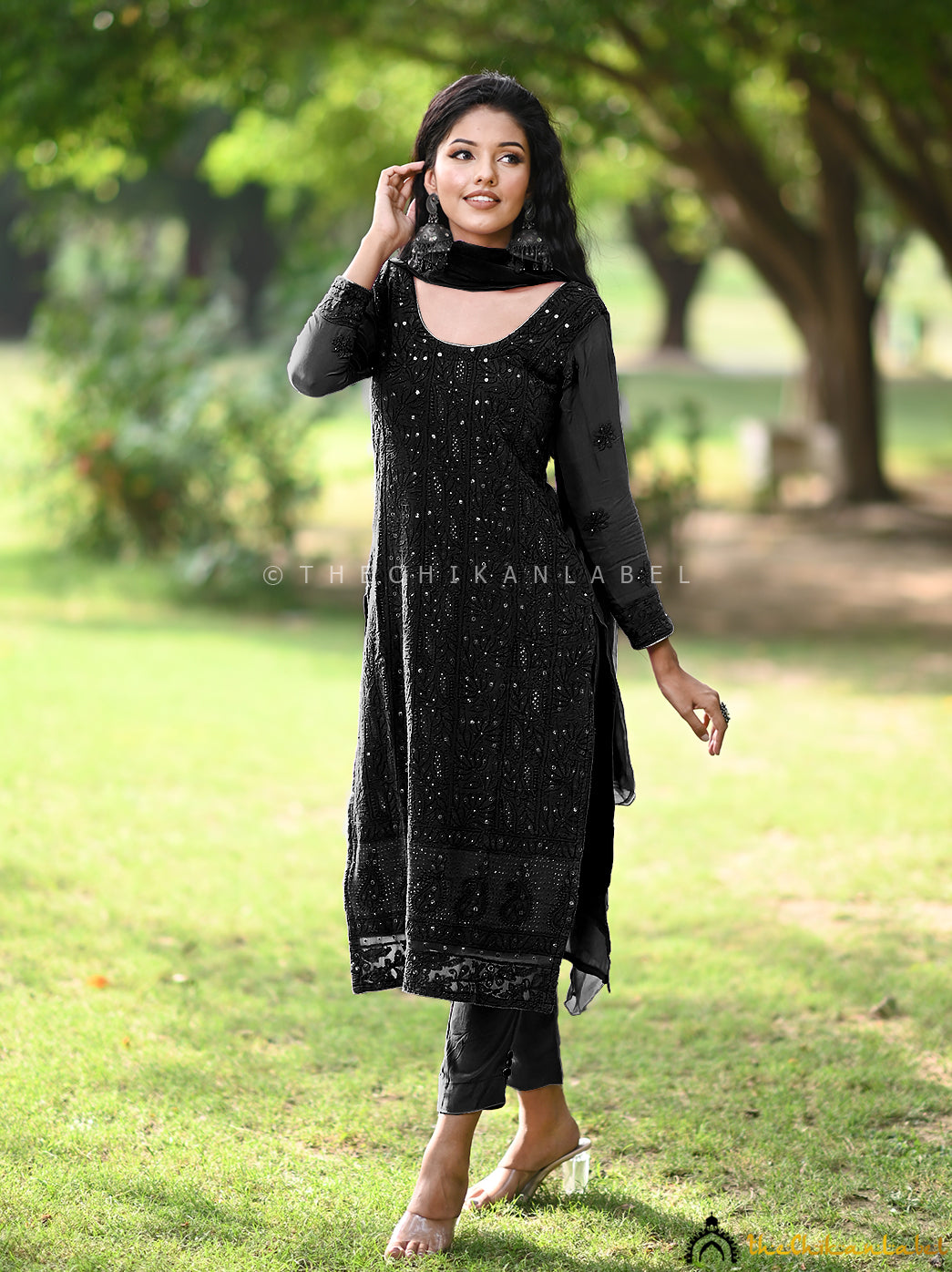 Latest Designer Lucknowi Chikankari Suit Black and White