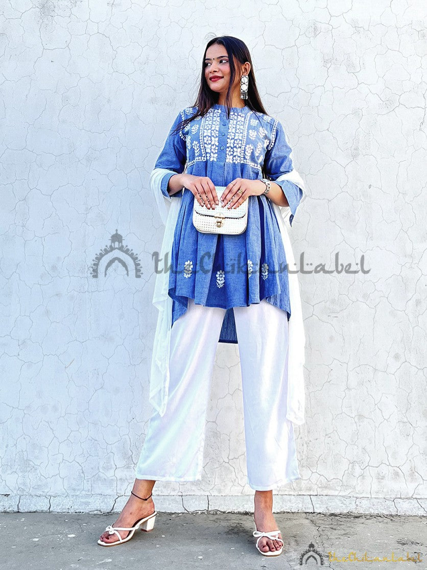 Lemonade Pink Palazzo Crop Top And Jacket With Lucknowi And Abla Work Online  - Kalki Fashion