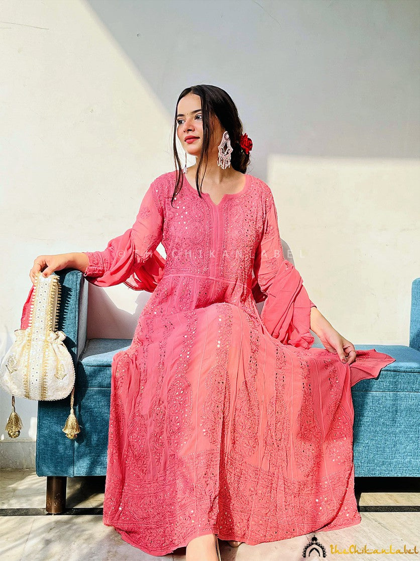 Coral Naazni Viscose Chikankari Anarkali ,Chikankari Anarkali in Viscose Fabric for Woman