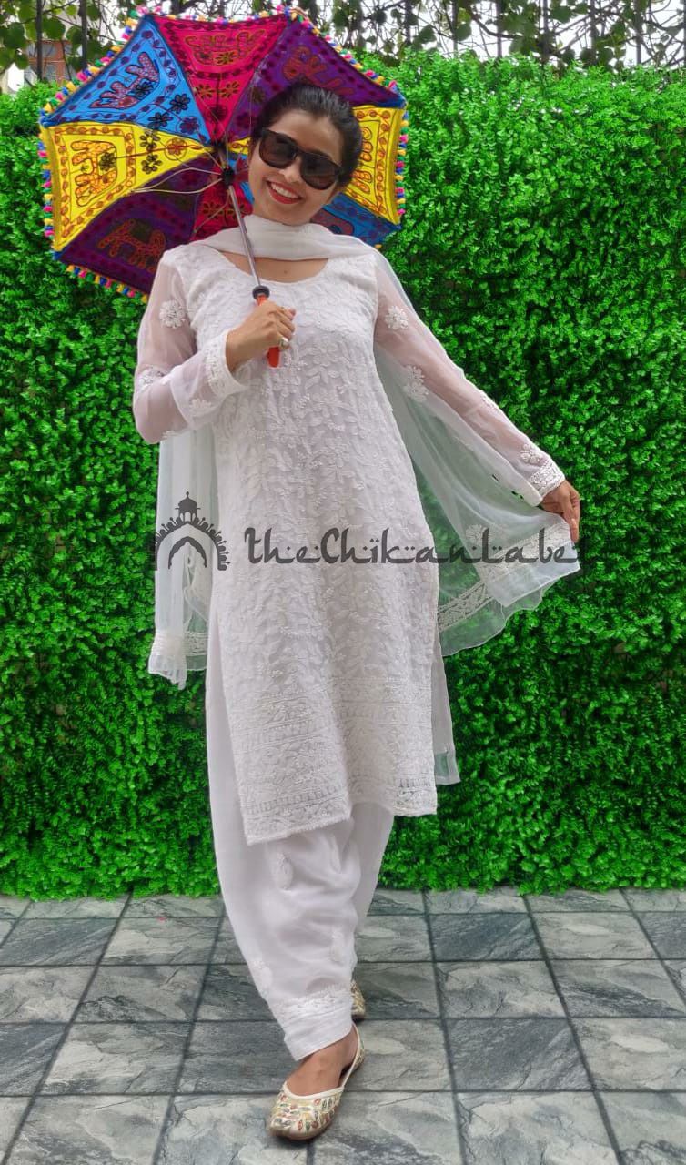 Deepika Padukone Inspired Kurti Lucknawi Chikankari White Salwar Suit -  TheChikanLabel | Lucknow Chikankari Kurtis & Suits