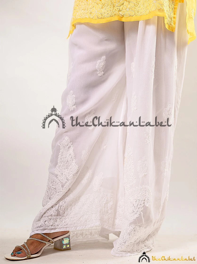 Cotton Lucknowi Palazzo Pants With Chikankari & Sequins & Cutwork Work |  Exotic India Art