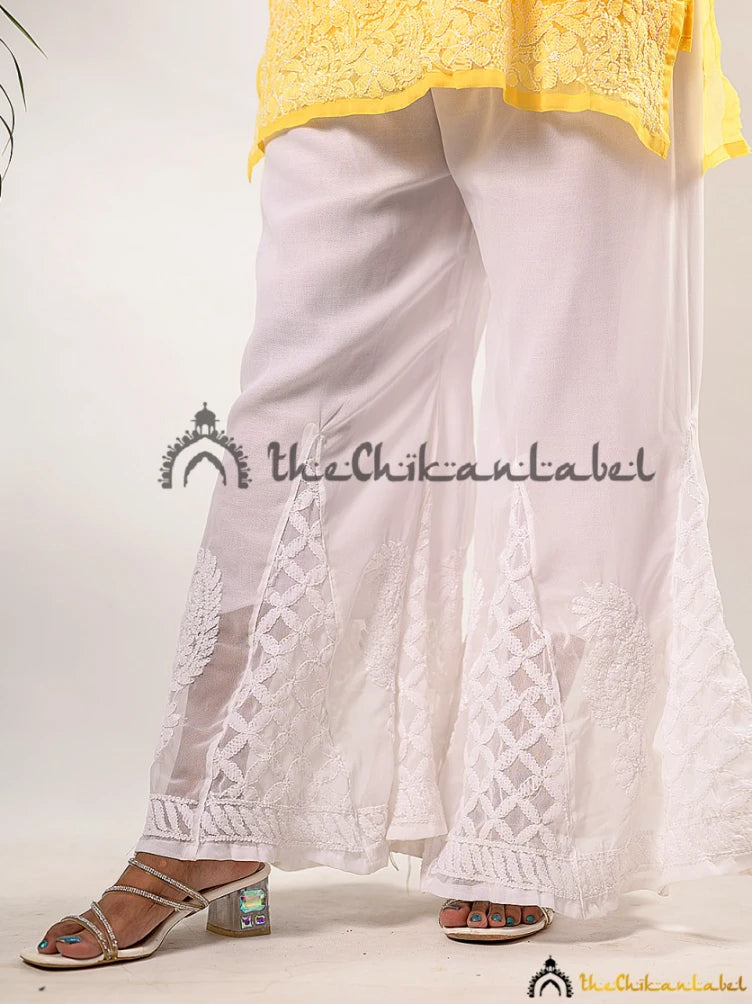 White Areeba Georgette Chikankari Sharara - Thechikanlabel, Shop now from a collection of chikankari Sharara at Thechikanlabel, Buy lucknow chikankari Sharara online at best price.