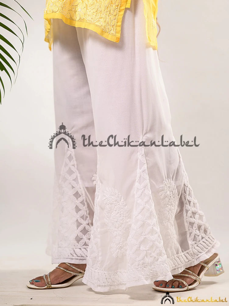 White Areeba Georgette Chikankari Sharara - Thechikanlabel, Shop now from a collection of chikankari Sharara at Thechikanlabel, Buy lucknow chikankari Sharara online at best price.