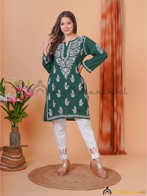Green Aiza Modal Chikankari Short Tunic Top