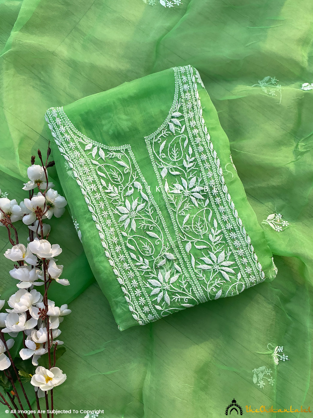 Pista Green Chikankari Cotton Dress Material - RZUstyle