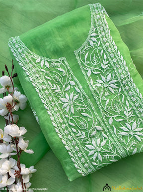 Green Tahilya Un-Stitched Pure Organza Chikankari Suit