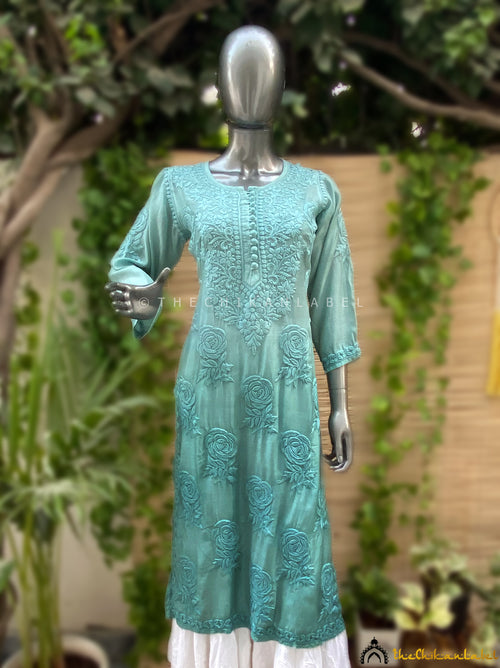Sea Green Gulaab Muslin Straight Chikankari Kurti