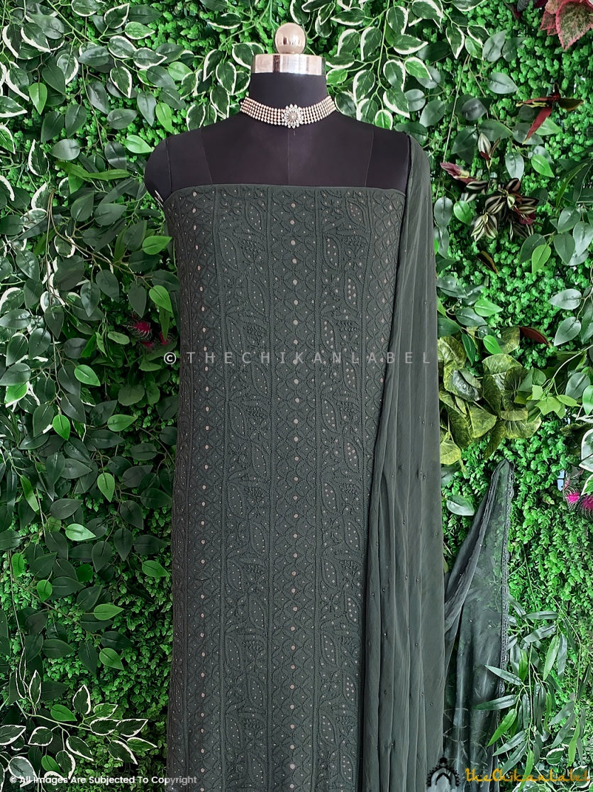 Dark Grey Un-Stitched Mukaish Suit with Dupatta2