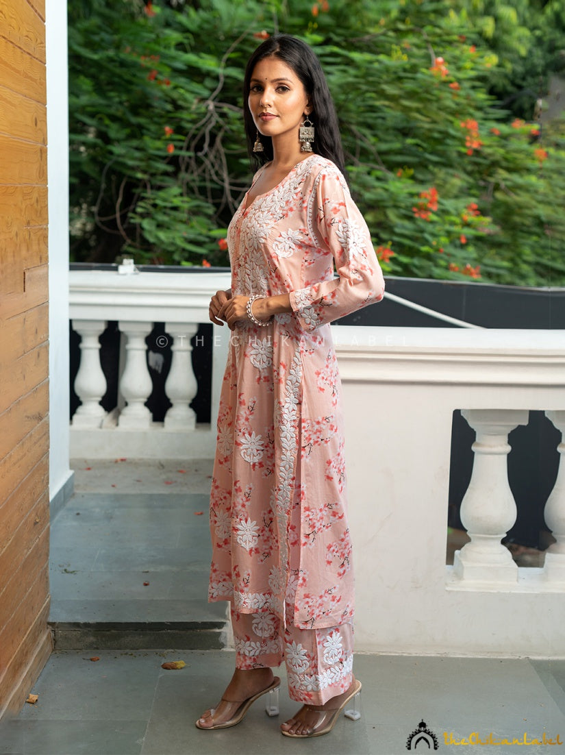 Buy chikankari kurti palazzo set online at best prices, Shop authentic Lucknow chikankari handmade kurta kurti palazzo set in modal fabric for women 9