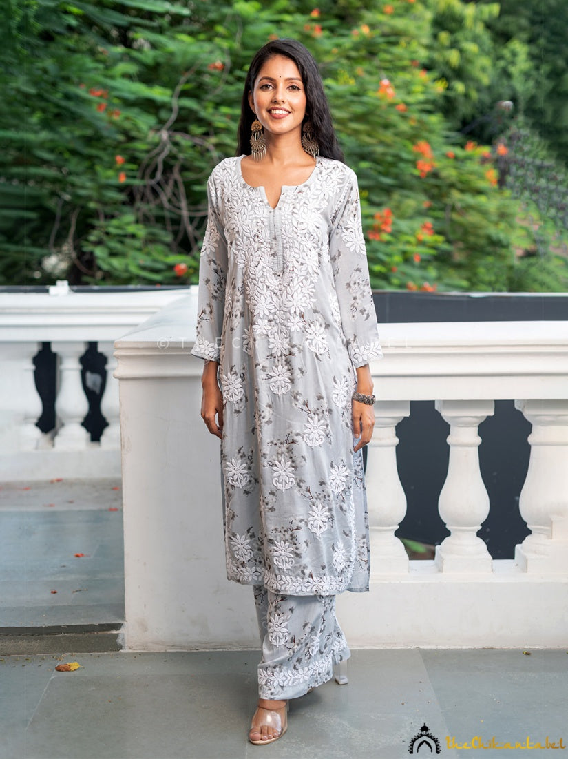 Light beige colour kurti and sharara with embroidery and prints - Kurti  Fashion