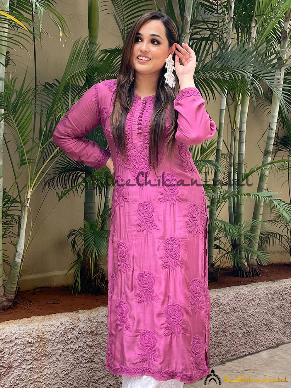 Abida Fatima Gulaab Muslin Chikankari Straight Kurti