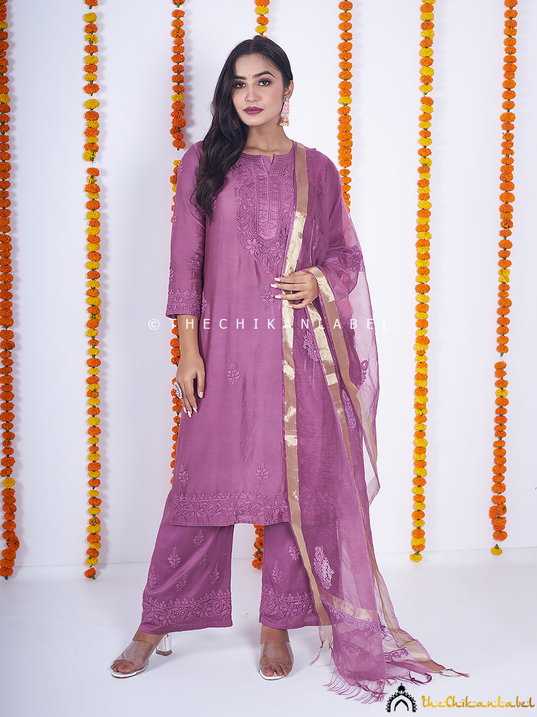 Buy chikankari kurti palazzo dupatta set online at best prices, Shop authentic Lucknow chikankari handmade kurta kurti palazzo dupatta set in chanderi fabric for women 