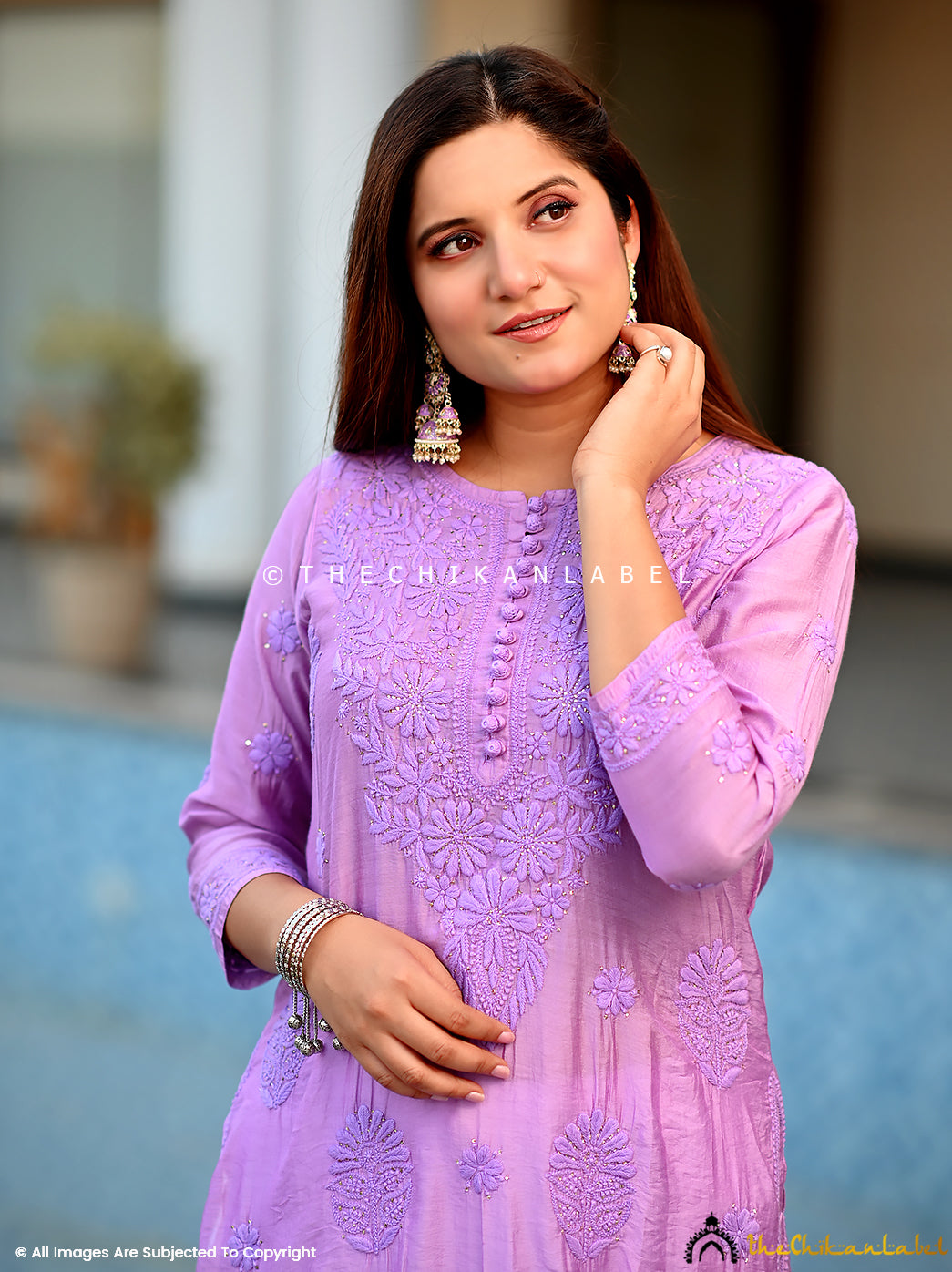 Lilac Aniya Chanderi Chikankari Straight Kurti ,Chikankari Straight Kurti in Chanderi Fabric For Woman