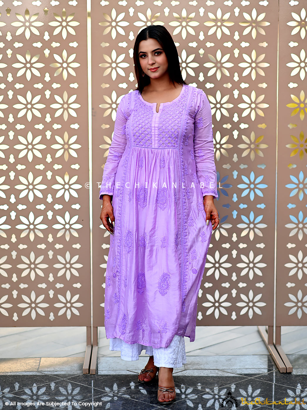 Lilac Rooh Chanderi Chikankari A-Line Kurti ,Chikankari A-Line Kurti in Chanderi Fabric For Woman