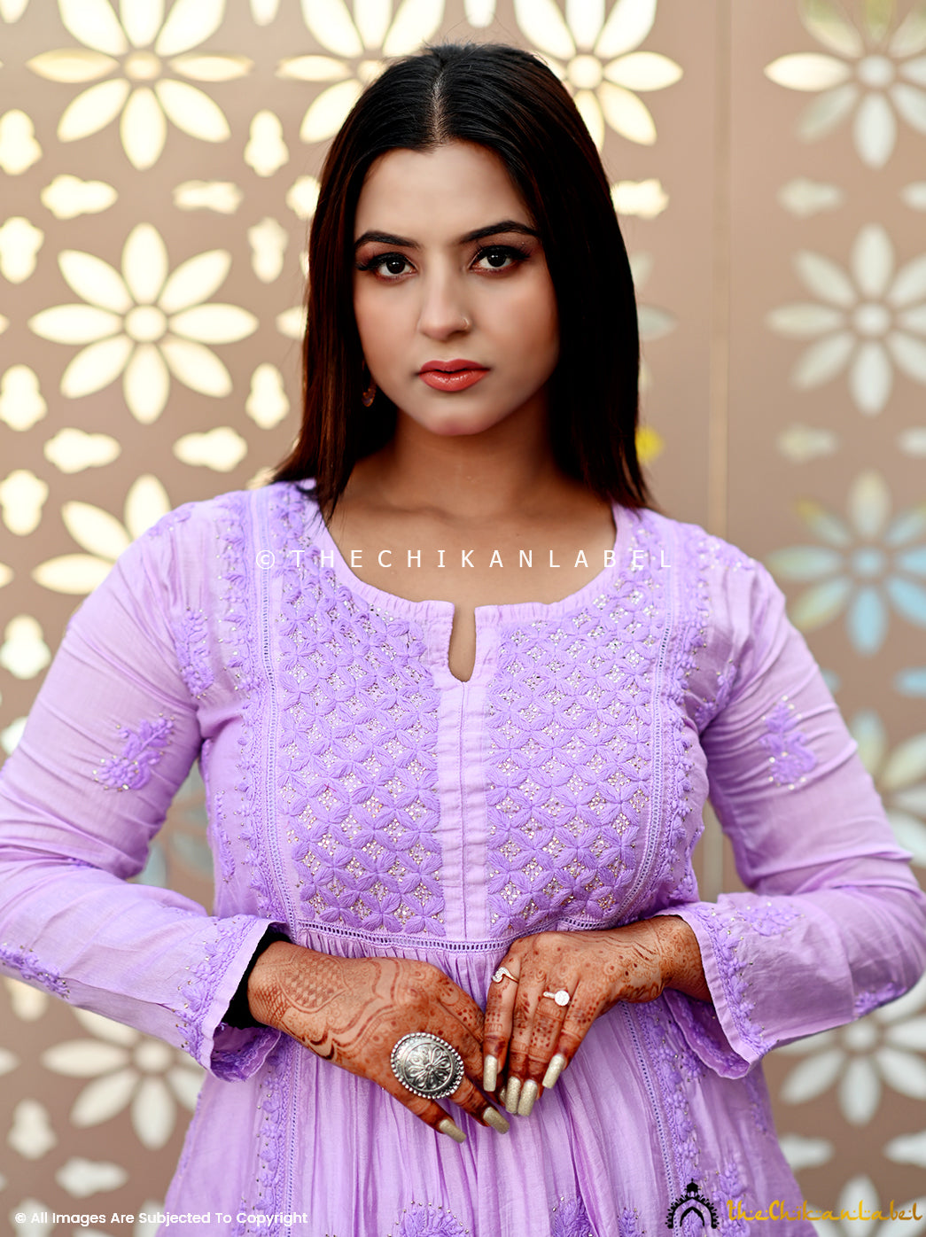 Lilac Rooh Chanderi Chikankari A-Line Kurti ,Chikankari A-Line Kurti in Chanderi Fabric For Woman