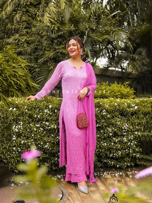Megha Seehra Pink Ruhani Viscose Chikankari Kurta Set