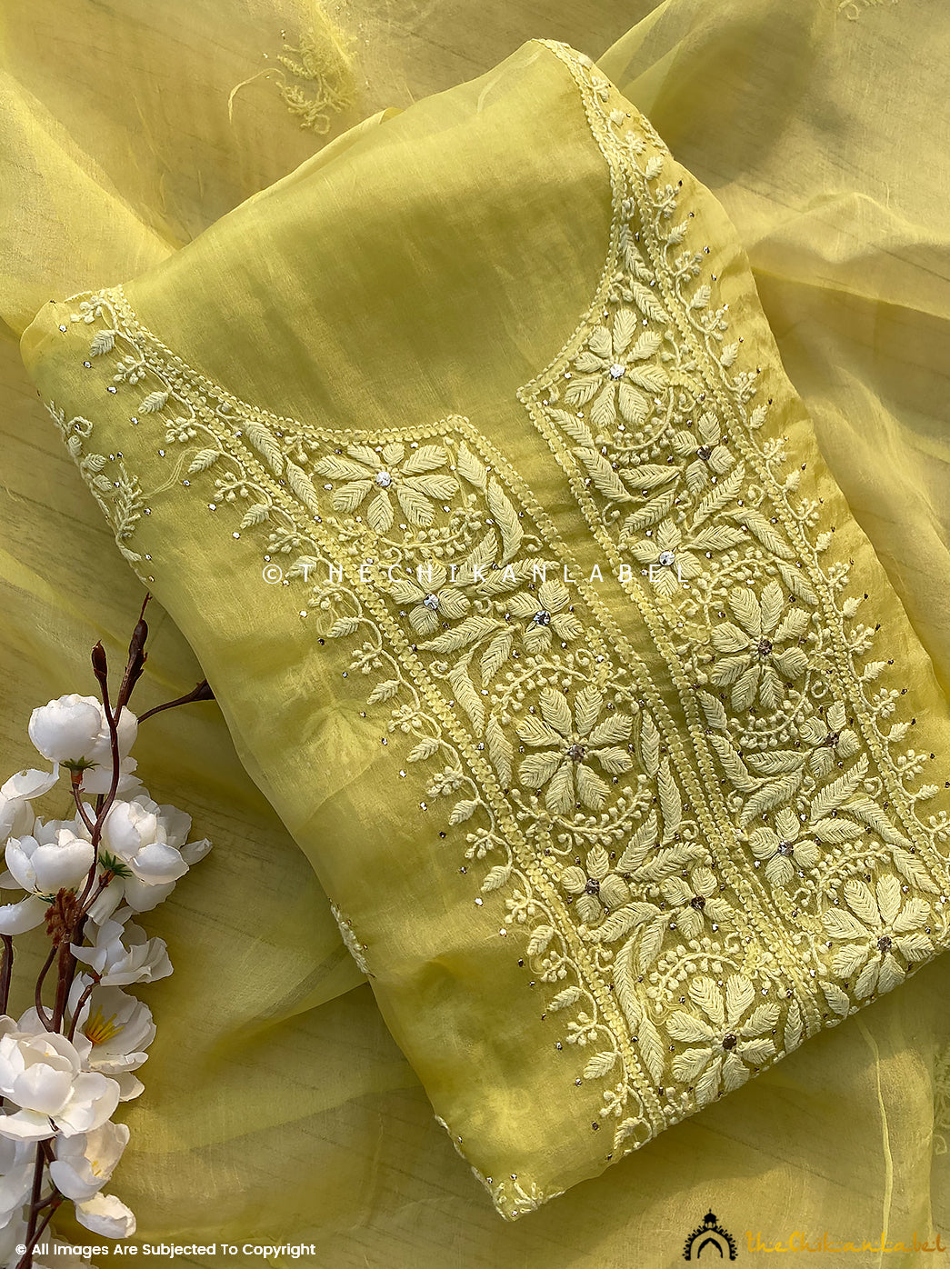 Women's Lucknowi Handcrafted Muslin Chikankari Suit Material - HONC012 –  Nazranachikan
