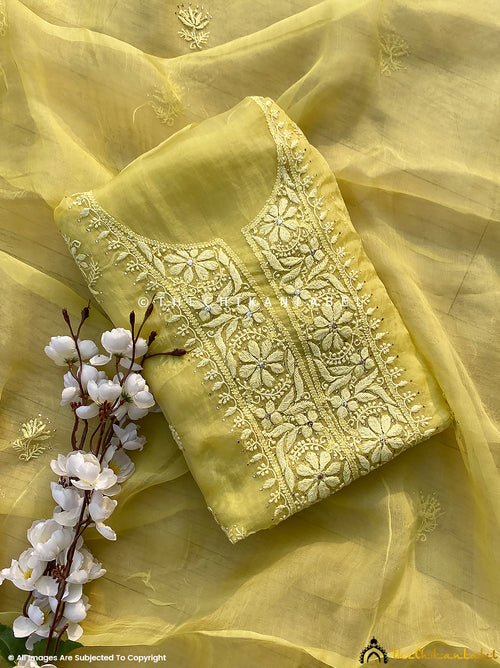 Mehndi Green Tahilya Un-Stitched Pure Organza Chikankari Suit