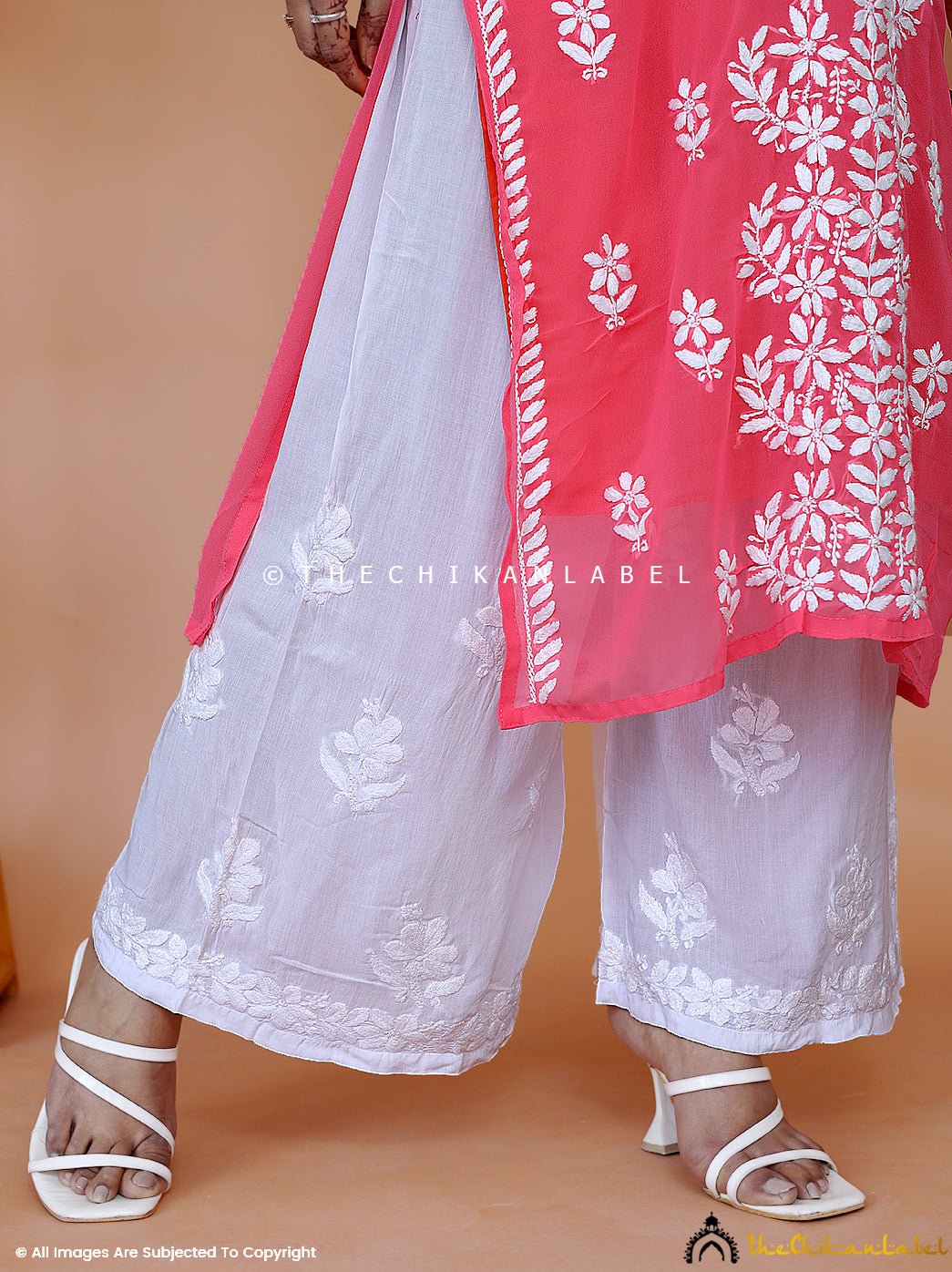Hand Embroidered Lucknowi Chikan Parrot Green Georgette Kurti With Palazzo  - OnlineChikan.Com