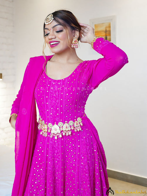 Dixita Patel Pink Shifa Viscose Chikankari Anarkali