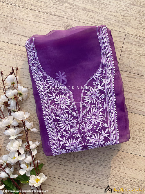 Purple Tahilya Un-Stitched Pure Organza Chikankari Suit